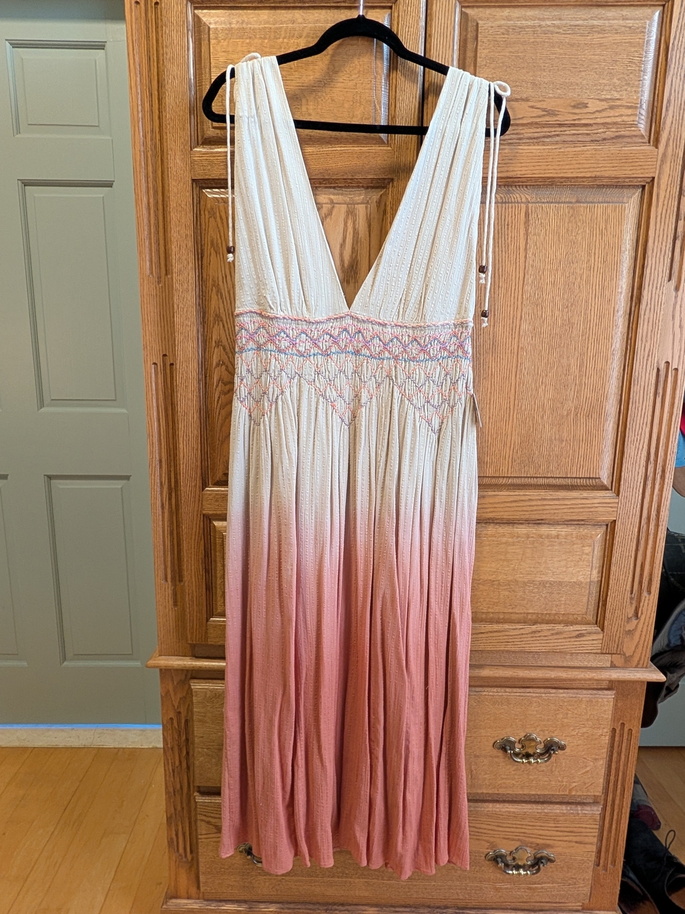 Free People Cream to Pink Ombre Maxi Dress with Smocked Waist